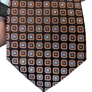 New Hugo Boss Silk Jacquard Tie Italy Mid Century Squares Brown Orange Blue